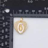 18K Gold PVD Catholic Jesus Mary Saint heart mother of pearl shell charm - Tarnish Resistant