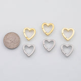 18K Gold PVD Carabiner push clasp heart shape 16x16mm s Charms - Tarnish Resistant