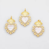 Mother of Pearl Sacred heart charm tarnish resistant gold pvd Plated