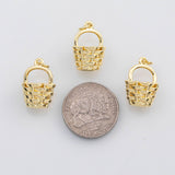 18K Gold PVD 3D Basket charm s Charms - Tarnish Resistant