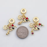 18K Gold pvd Rose gun peace Charm Charms Pora Style Charms Large hole charm - Tarnish Resistant