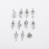 18K Silver PVD Birth Month Flower Pendant charm White Gold PVD Plated Charms - Tarnish Resistant