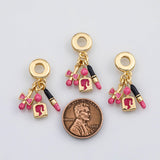18K Gold PVD Girl Lipstick Ribbon Large hole charm Charm Charms Pora Style Charms Bracelet - Tarnish Resistant