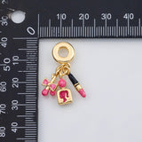 18K Gold PVD Girl Lipstick Ribbon Large hole charm Charm Charms Pora Style Charms Bracelet - Tarnish Resistant