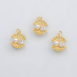 18K Gold PVD Pearl clam shell sea shell charm s Charms - Tarnish Resistant