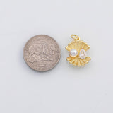 18K Gold PVD Pearl clam shell sea shell charm s Charms - Tarnish Resistant