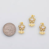 18K Gold PVD Flower daisy pearl charm s Charms - Tarnish Resistant