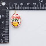 18K Gold PVD Flower Pot Rose charm Double-Sided hmade ceramic porcelain vintage charm - Tarnish Resistant