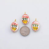 18K Gold pvd Flower Pot Rose charm Double-Sided hmade ceramic porcelain vintage charm - Tarnish Resistant