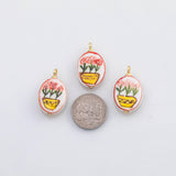 18K Gold PVD Flower Pot Rose charm Double-Sided hmade ceramic porcelain vintage charm - Tarnish Resistant