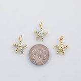 18K Gold PVD Starfish Charm 14x17mm Blue Turquoise - Tarnish Resistant