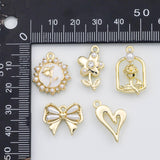 18K Gold PVD Flower bow ribbon pearl heart charm s Charms - Tarnish Resistant