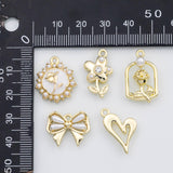 18K Gold PVD Flower bow ribbon pearl heart charm s Charms - Tarnish Resistant