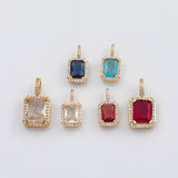 18K Gold PVD rectangle charms sapphire blue clear charm birthstone s 21x11mm - Tarnish Resistant