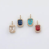 18K Gold PVD rectangle charms sapphire blue clear charm birthstone s 21x11mm - Tarnish Resistant