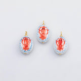 18K Gold PVD Ceramic Lobster charm Double-Sided hmade ceramic porcelain vintage charm - Tarnish Resistant