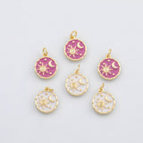 18K Gold PVD Pink enamel moon sun stars sky charm - Tarnish Resistant