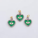 18K Gold PVD Evil eye heart green enamel charm - Tarnish Resistant