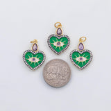 18K Gold PVD Evil eye heart green enamel charm - Tarnish Resistant