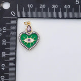 18K Gold PVD Evil eye heart green enamel charm - Tarnish Resistant