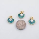 18K Gold PVD Clam shell sea shell oyster shell with pearl charm s Charms - Tarnish Resistant