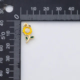 18K Gold PVD Sunflower daisy flower Enamel Charm s Charms - Tarnish Resistant