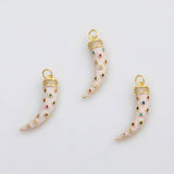 18K Gold pvd Italian horn white enamel charm - Tarnish Resistant