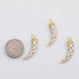 18K Gold PVD Italian horn white enamel charm - Tarnish Resistant