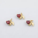 18K Gold PVD Bee with heart red charm s Charms Charms - Tarnish Resistant