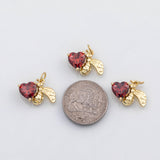 18K Gold PVD Bee with heart red charm s Charms Charms - Tarnish Resistant