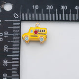 18K Gold PVD Yellow school bus charm school enamel Charm s Charms - Tarnish Resistant