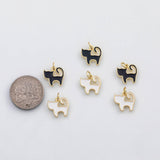 18K Gold PVD Cat Charm White Black Cat Enamel Charm Charm s Charms - Tarnish Resistant