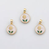 18K Gold PVD Flower charm white enamel charm - Tarnish Resistant