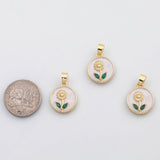18K Gold PVD Flower charm white enamel charm - Tarnish Resistant