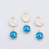 18K Gold pvd Wave charm enamel charm white blue ocean wave - Tarnish Resistant