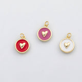 18K Gold pvd Heart coin charm enamel charm - Tarnish Resistant