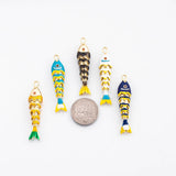18K Gold PVD Painted fish charm with flexible spine Charm s Charms - Tarnish Resistant