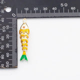 18K Gold PVD Painted fish charm with flexible spine Charm s Charms - Tarnish Resistant