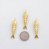 18K Gold PVD Fish with flexible spine charm Charm s Charms - Tarnish Resistant