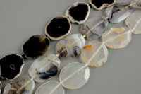 Natural Freeform Faceted Oval Agate Slab Beads - 16" Strand (Approximately 8 Beads) - 40mm -3 Colors- Semi-Precious Gemstone Gemstone Beads