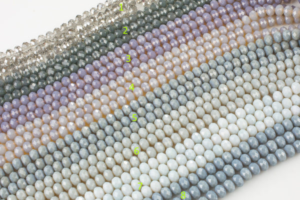8mm Crystal Gray color Rondelle Huge Selection Second Section-5 or 10 STRANDS