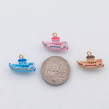 18K Gold PVD Boat ship charm enamel charm - Tarnish Resistant