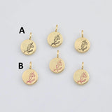 18K Gold PVD Flower Month Flower Round Pendant 12mm s White Gold Charms - Tarnish Resistant