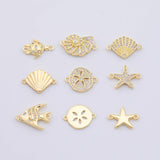 18K Gold PVD connectors starfish s dollar shell conch clam nautilus sea turtle ocean snail angel fish oyster beach summer charms - Tarnish R