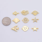 18K Gold PVD connectors starfish s dollar shell conch clam nautilus sea turtle ocean snail angel fish oyster beach summer charms - Tarnish R