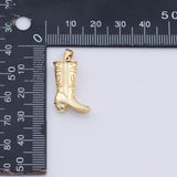 Cowboy Boots Charm 15x24mm 18K Gold PVD Plated for Charm Bar Bracelets and Necklaces Gold Pave CZ Minimalist Charms