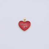 Gold PVD Plated Red Heart Love You charms tarnish resistant