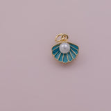 Sea shell clam shell pearl enamel charm 18k Gold Filled charm bar charms for bracelets and necklaces minimalist cz pave silver