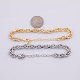 Gold PVD Plated Silver Faceted Oval Bracelet 6x9mm Charm Bar Bracelets Tarnish Resistant