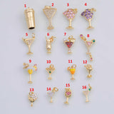 Gold PVD Wine Cup Drinks Glass Selection Charm Charm for Charm Bar Bracelets Necklaces Charms Gold Filled Charms Minimalist CZ Pave